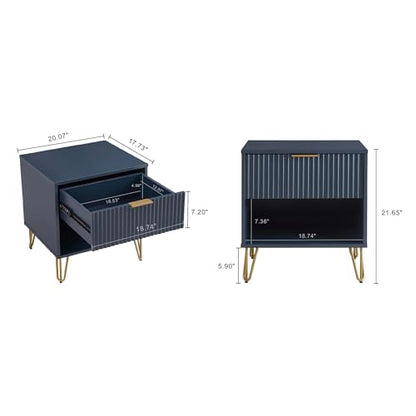 BROVAVE Sturdy Metal Legs Bedside Stand, Nightstand with Textured Drawer, Accent Table for Bedroom for Indoor use, Dark Blue - color: Dark Blue