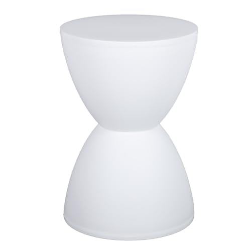 Hourglass Shaped Stool, Modern Round End Table Indoor/Outdoor Stool or End Table for Patio, Balcony, Poolside, Entryway, or Living Room 43x30cm (White)