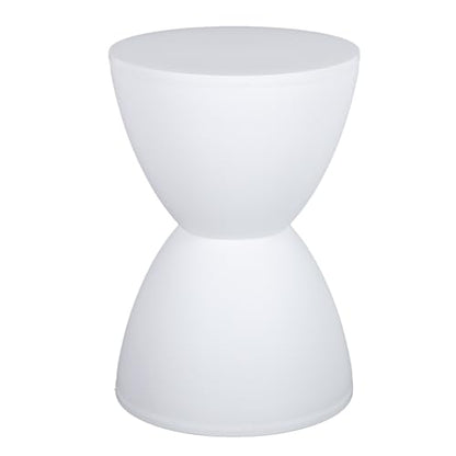 Hourglass Shaped Stool, Modern Round End Table Indoor/Outdoor Stool or End Table for Patio, Balcony, Poolside, Entryway, or Living Room 43x30cm (White)