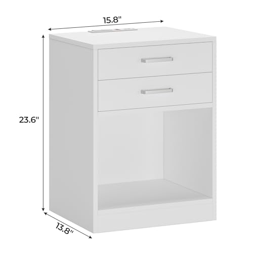 ADORNEVE White Nightstand Set of 2,Night Stand with Charging Station | Bedside Table with Drawers,Night Stands for Bedrooms Set of 2,Bed Side Tables Bedroom Set of 2 - color: White