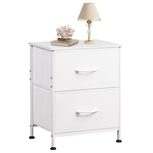 WLIVE White Night Stand, Small Dresser with 2 Drawers & Wooden Top, Nightstand with Fabric Bins, Bedside Table End Table for Bedroom, Closet, Entryway, College Dorm, White - color: White, size: 11.8"D x 15.7"W x 20.9"H