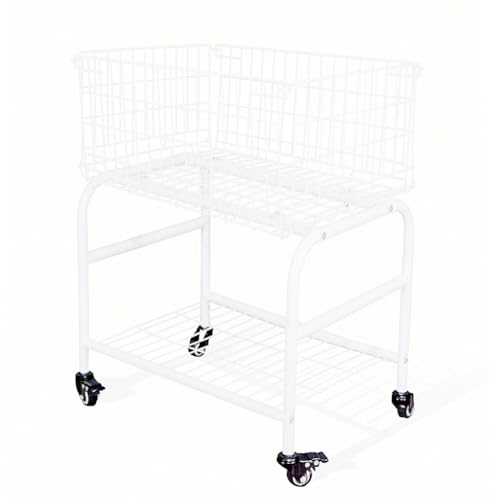 31" tall hennze one layer rolling wire laundry basket,easy moved wire laundry cart for clothes,pants laundry. children toys organization cart,metal cart with metal frame,enlarge the storage (white) - color: white