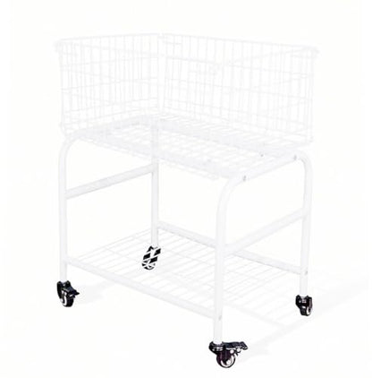 31" tall hennze one layer rolling wire laundry basket,easy moved wire laundry cart for clothes,pants laundry. children toys organization cart,metal cart with metal frame,enlarge the storage (white) - color: white
