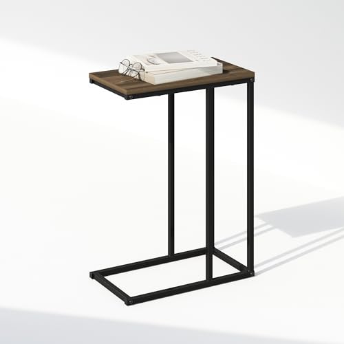 Furinno C-Shaped Side Table, Metal Frame End Table, Night Stand, Bedside Table, for Living Room, Bedroom, Columbia Walnut - color: Columbia Walnut, size: C-Shaped with Metal Frame