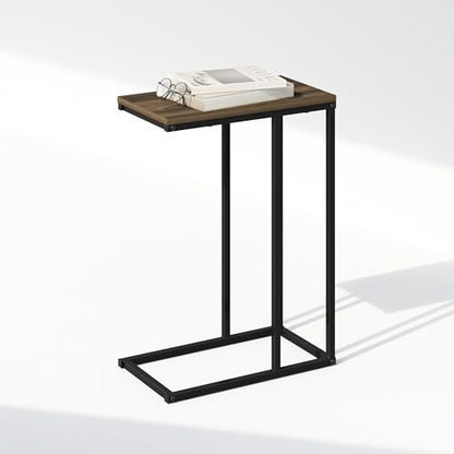 Furinno C-Shaped Side Table, Metal Frame End Table, Night Stand, Bedside Table, for Living Room, Bedroom, Columbia Walnut - color: Columbia Walnut, size: C-Shaped with Metal Frame