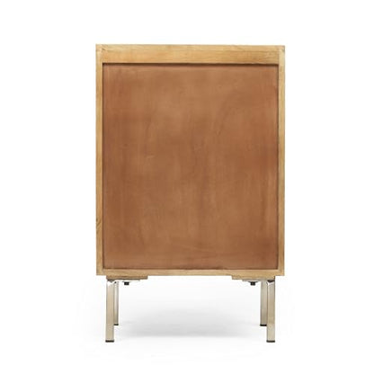 Ripple Textured Wooden Nightstand with Drawer, Modern Solid Wood Side End Table with Metal Legs, Rustic Bedside Storage Cabinet for Bedroom Small Apartment