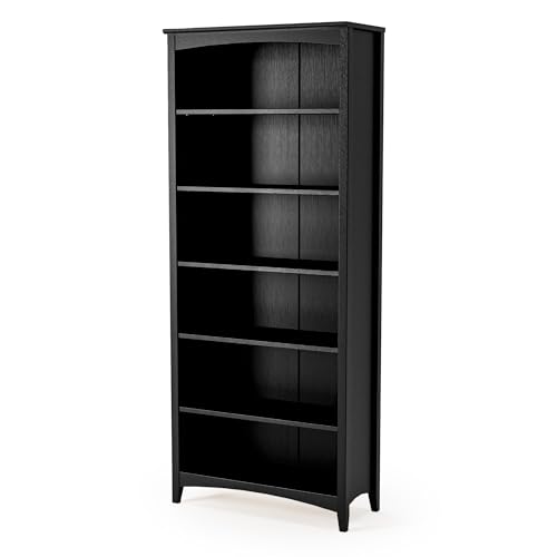 Camaflexi Shaker Style 6 Shelf Bookcase/Solid Wood / 72 inch Tall/Adjustable Shelving/Closed Back/Display Bookshelf for Living Room, Bedroom, Home and Office, Black - color: Black, size: 72"