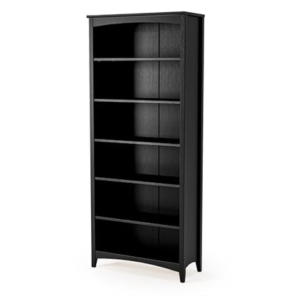 Camaflexi Shaker Style 6 Shelf Bookcase/Solid Wood / 72 inch Tall/Adjustable Shelving/Closed Back/Display Bookshelf for Living Room, Bedroom, Home and Office, Black - color: Black, size: 72"