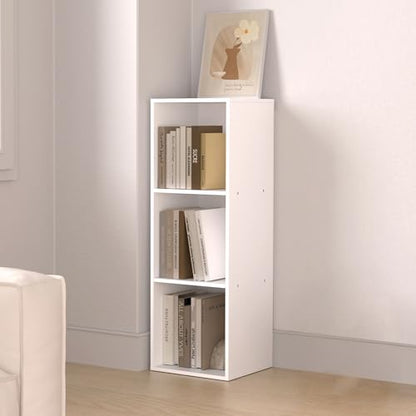 3 Cube Storage Organizer with Closed Back Panel- Wooden 3-Tier Open Bookshelf, 11 Inch Cube Storage Organizer, Tall Vertical Display Shelf for Living Room, Bedroom, Office (White, 3-Cube)