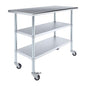 AmGood Stainless Steel Work Table with 2 Shelves and Casters | Metal Utility Table On Wheels (Stainless Steel Work Table with 2 Shelves + Casters, 48" Long x 24" Deep) - size: 48" Long x 24" Deep