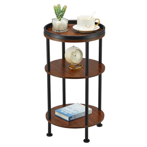 Side Table, Small Round Side Table for Small Spaces, 3-Tier Round Accent Table Slim Side Table, Modern Sofa End Table Corner Table for Living Room Bedroom Nightstand (Classic, Cherry) - color: Cherry, style: Classic