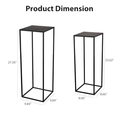 Pack of 2 Already installed Black Plant Stand,Dimension 9.84*H27.56in and 8.66*H23.62in,indoor stable steel frame Flower Stands drink table for party wedding Centrepieces Living Room Patio Garden - color: Black