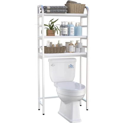 3-Tier Over The Toilet Storage Rack, Freestanding Bathroom Organizer Metal Frame Toilet for Small Spaces, Bathroom, Balcony, Laundry (White) - color: White