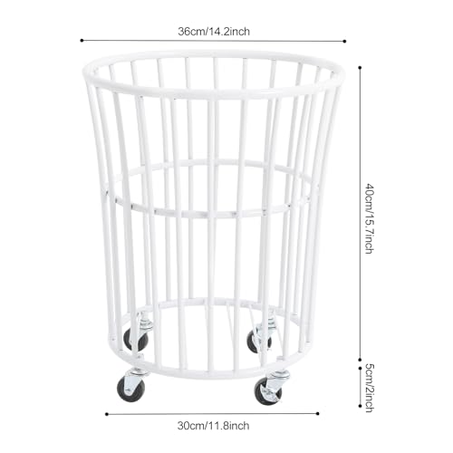 Rolling Laundry Basket Cart Metal Laundry Basket with Wheels,Portable Laundry Hamper Bathroom Dirty Clothes Storage, 11.8in Base Diameter, 14.2(D)×15.7in(H)(J) - size: J