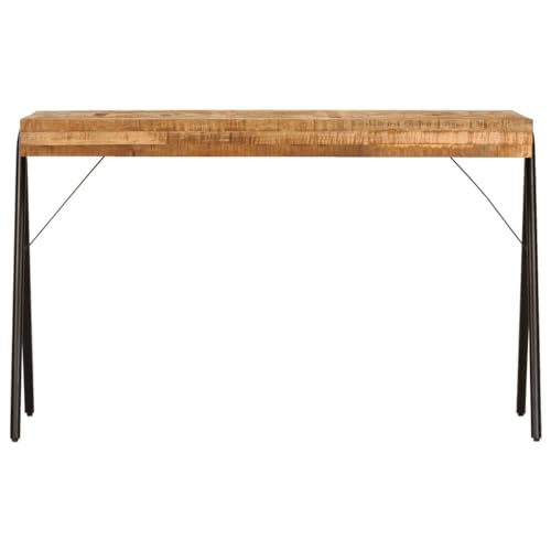 Industrial Vintage Writing Table Solid Mango Wood Steel Frame Compact Workspace Desk for Office and Creative Space with Smooth Top and Sturdy Metal Frame