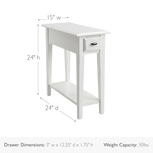 Leick Home Haven Ridge Narrow End Table, Solid Wood, with Drawer and Shelf, for Living Room and Small Spaces, Farmhouse White, 214361 - color: White, size: Narrow, style: Farmhouse