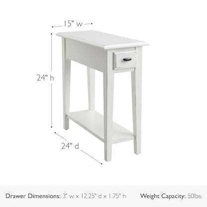 Leick Home Haven Ridge Narrow End Table, Solid Wood, with Drawer and Shelf, for Living Room and Small Spaces, Farmhouse White, 214361 - color: White, size: Narrow, style: Farmhouse