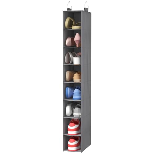 Lifewit 8 Section Hanging Shoe Storage Organizer for Closet Foldable, Gray | Folding Shoe Racks, Fabric Shoes Storage with Two Hangers, Closet Organizers and Storage for Wardrode, Dorm