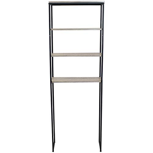 Sunnydaze 69-Inch 4-Tier Over-the-Toilet Shelf - Open Shelves, Veneer Finish and Black Iron Frame - Oak Gray - color: Oak Gray
