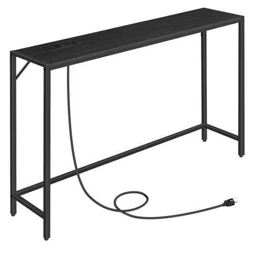 MAHANCRIS 43.7”Console Table with Outlet, Narrow Sofa Table with Charging Station, Entryway Table with Display Shelf, Behind Couch Table, Long Sofa Side Table, Living Room, Hallway, Black CTHB112E01 - color: Black
