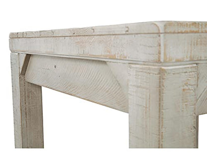 Signature Design by Ashley Fregine Farmhouse Rectangular End Table with Lower Open Shelf, Triangle Bracket Accents, Wood, 25.25" High, Weathered White - color: Whitewash