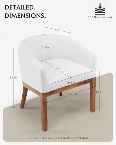 Barrel Dining Chair with Arms Set of 2, Upholstered Linen Armchair, Curved Back Mid-Century Accent Chair with Solid Wood Legs for Kitchen Dining Room, Breakfast Nook, Home Office, Beige - color: Beige