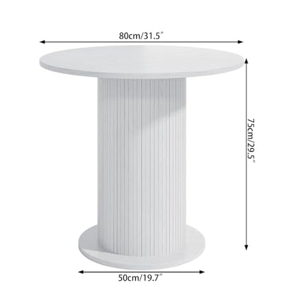 31.5 inch Round Dining Table for 2, Modern Farmhouse Kitchen Table, Small Circle Dining Tables with Wood Strip Base for Kitchen Living Room (White) - color: White