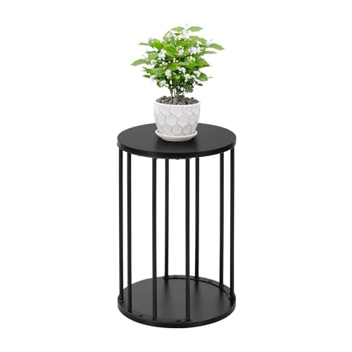 Plant Stand Indoor,small plant stool,Flower Pot Corner stand holder,Mid Century Heavy Duty Metal Tall Home Decor,Modern Round End Table,Small Rustic Display Stand for Living Room,Bedroom(Black,18In) - color: 45cm black