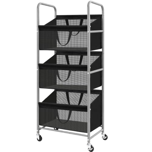 STO STO 3-Tier Vertical Rolling Laundry Hamper, Removable Bags, Black Mesh | 120L Capacity, Space-Saving Vertical Design, Rust-Resistant Steel Frame, Lockable Wheels, Ideal for Apartments & Small Spaces - color: Black Mesh, size: 3-Tier