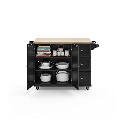 Homestyles Dolly Madison Black Mobile Kitchen Island Cart with Wood Drop Leaf Breakfast Bar - color: Black
