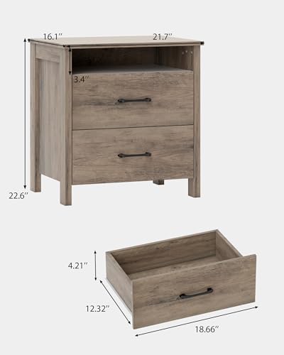 Farmhouse Nightstand Set of 2, Rustic Nightstand with 2 Drawers, Wood End Table with Open Shelf, Side Table for Bedroom, Light Brown - color: Light Brown, size: 2 Pieces