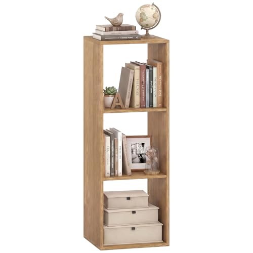 POWERSTONE 3 Cube Storage Organizer, 3 Tier Cubby Bookshelf, Natural | Freestanding Bookcase w/Back Guardrail, Open Back Display Rack for Living Room, Bedroom, Study - color: Natural, size: 3 Cubes