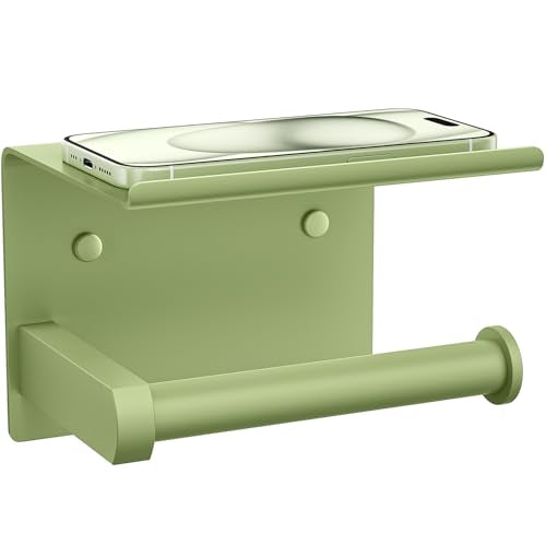 Toilet Paper Holder with Shelf Wall Mounted Toilet Paper Roll Dispenser | Heavy Duty Stainless Steel Soft Sage Green - color: L-soft Sage Green