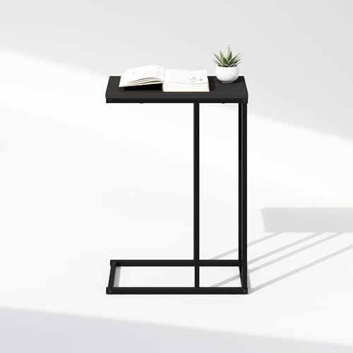 Furinno C-Shaped Side Table, Metal Frame End Table, Night Stand, Bedside Table, for Living Room, Bedroom, Americano - color: Americano, size: C-Shaped with Metal Frame