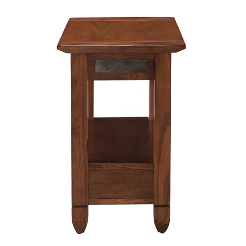 Leick Home Sibley End Table, Solid Wood, 1 Storage Drawer, Slate Tile Details, Bottom Display Shelf, Easy-Assembly, For Living Room/Bedroom, Rustic Oak, 24.5 in. L x 15.25 in. W x 24.0 in. H , 10906 - color: Rustic Oak
