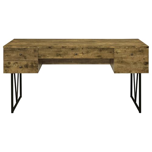 Coaster Home Furnishings Analiese Rustic 63-Inch 4-Drawer Home Office Computer Writing Desk Study Table with Storage Engineered Eco-Friendly Wood Look Laminate Sturdy Steel Base Rustic Nutmeg 800999 - color: Rustic Nutmeg