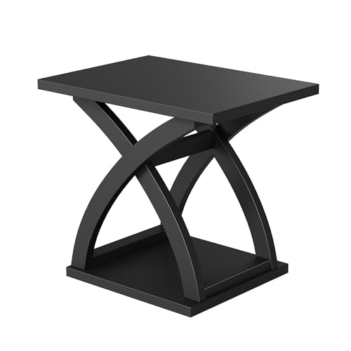 ChooChoo Side Table,Modern End Table with Storage Shelf, X-Design | Simple shape, Living Room, Black - color: Black, size: 15.7"D x 21.7"W x 19.6"H
