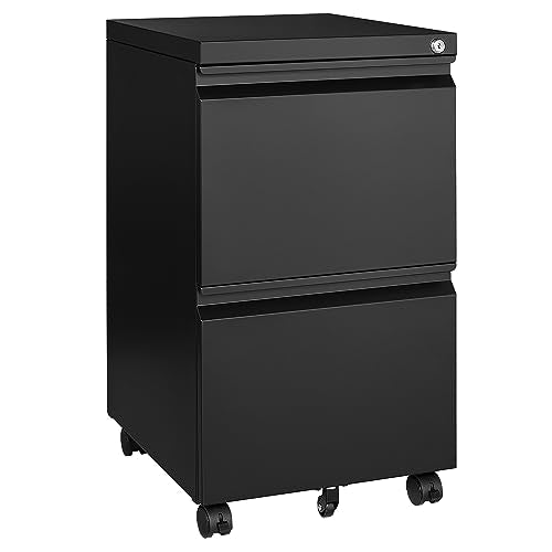 Letaya Mobile File Cabinet with Lock,2 Drawer Under Desk Metal Rolling Filing Cabinets for Home Office Organizer Letters/Legal/A4(Fully Assembled-Black) - color: Black, size: 14.57"W X 17.32"D X 26.18"H