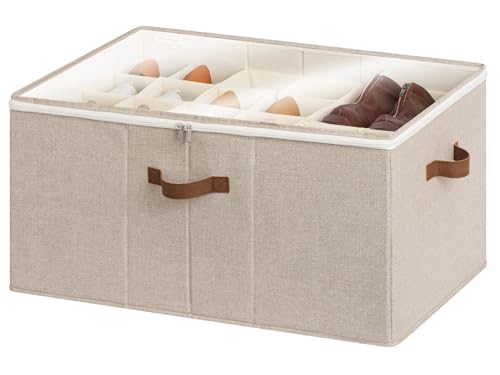 StorageWorks 24-Pair Large Shoe Storage Closet, Adjustable Dividers, Taupe | Holds up to 24 Pairs, Foldable, Clear Lid, Reinforced Handles, Fits Sneakers, Boots & Heels, For Mudroom, Living Room - color: Taupe, size: Large