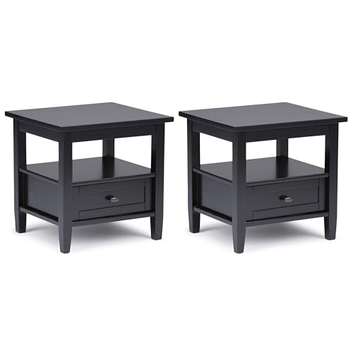SIMPLIHOME Warm Shaker Solid Wood 20 inch Wide Transitional-Style End Tables in Black for the Living Room and Bedroom (Set of 2) - color: Black, size: 20 inch, style: End Table (Set of 2)