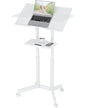 BONTEC Lecterns & Podiums Portable Mobile Standing Laptop Desk, Height Adjustable, Sit Stand, Home Office Classroom Pulpit Stand Up Desk Workstation, Rolling Table Laptop Cart with Storage Tray, White - color: White