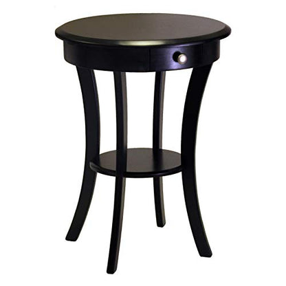 Winsome Sasha Round Accent Table with Drawer and Shelf, for Living Room, Bedroom, Black - color: Black