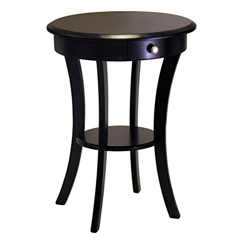 Winsome Sasha Round Accent Table with Drawer and Shelf, for Living Room, Bedroom, Black - color: Black