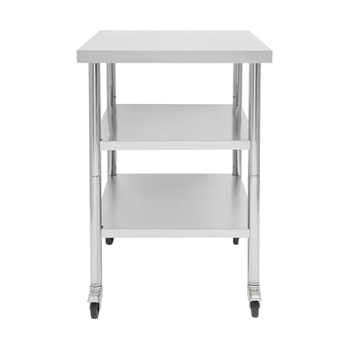24"x24"x35" 3-Tier Industrial Work Table, Heavy Duty Stainless Steel Workstation with Adjustable Shelves, 470 lbs Top Load, 4 Swivel Casters and Leveling Feet for Restaurant or Home Use - size: 24x24x35 Inches