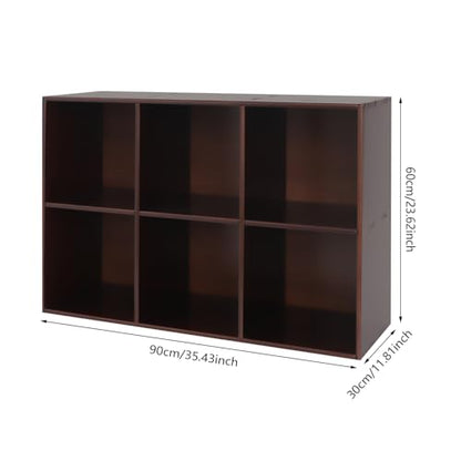 6 Cube Storage Organizer - Solid Wood Bookshelf 11.8" Deep Open Cubby Shelf,29.5" Height Kids Friendly Bookcase,44 lbs Per Shelf Capacity Floor Standing Shelves for Living Room,Bedroom,Kids Room - size: 6-Cube-Brown
