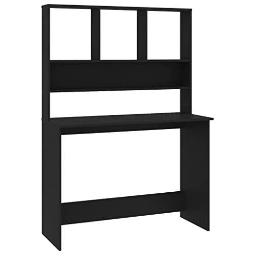 Computer Desk with Storage Shelves, Matte Black Writing Workstation for Home Office, Gaming Desk with Multi-Tier Shelving, 43.3 Inch Engineered Wood Study Table - color: Black