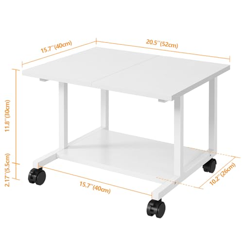 Livofloral Under Desk Printer Stand, 20.5 x 15.7 Inches Printer Table for Home Office, Printer Cart with Wheels and Storage Shelf, Rolling Industrial Printers Cart, White - color: White