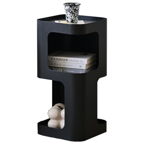 Modern Side Table, Small End Table for Small Spaces, Metal Nightstand with Storage Shelf, Space-Saving Bedside Table Accent Table Drink Tables for Living Room, Bedroom, No Assembly Required - color: Black Trumpet