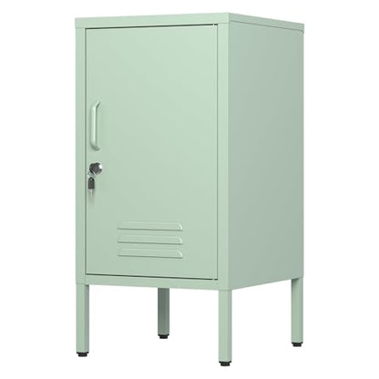Metal Locker Nightstand with Shelf,Single Door Lockable Metal End Table,Modern Bedside Table, Versatile Side Cabinet for Bedroom, Living Room, or Office (27.55”h x 13.78”w x 14.96”d) - color: Green
