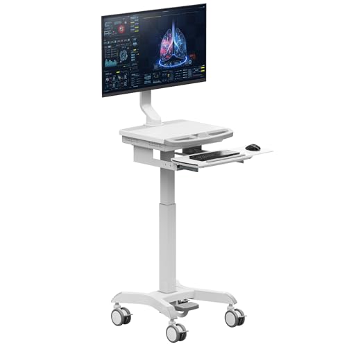 Mount Plus MB-C12 Mobile Height Adjustable Medical Workstation Cart with Retractable Keyboard, Mouse Tray, Large Tabletop (19.7" x19.3), Swivel Locking Casters for Hospitals, Dental and Clinic